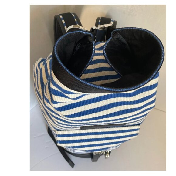 Want Les Essentiels Backpack Roll Top Duffel XL Blue Canvas Leather Stripe - Picture 9 of 11